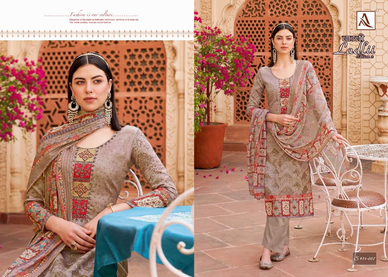 Alok Ladlii Vol 2 Catalog Designer Wear Pure Jam Cotton Embroidery Women Dress Materials 