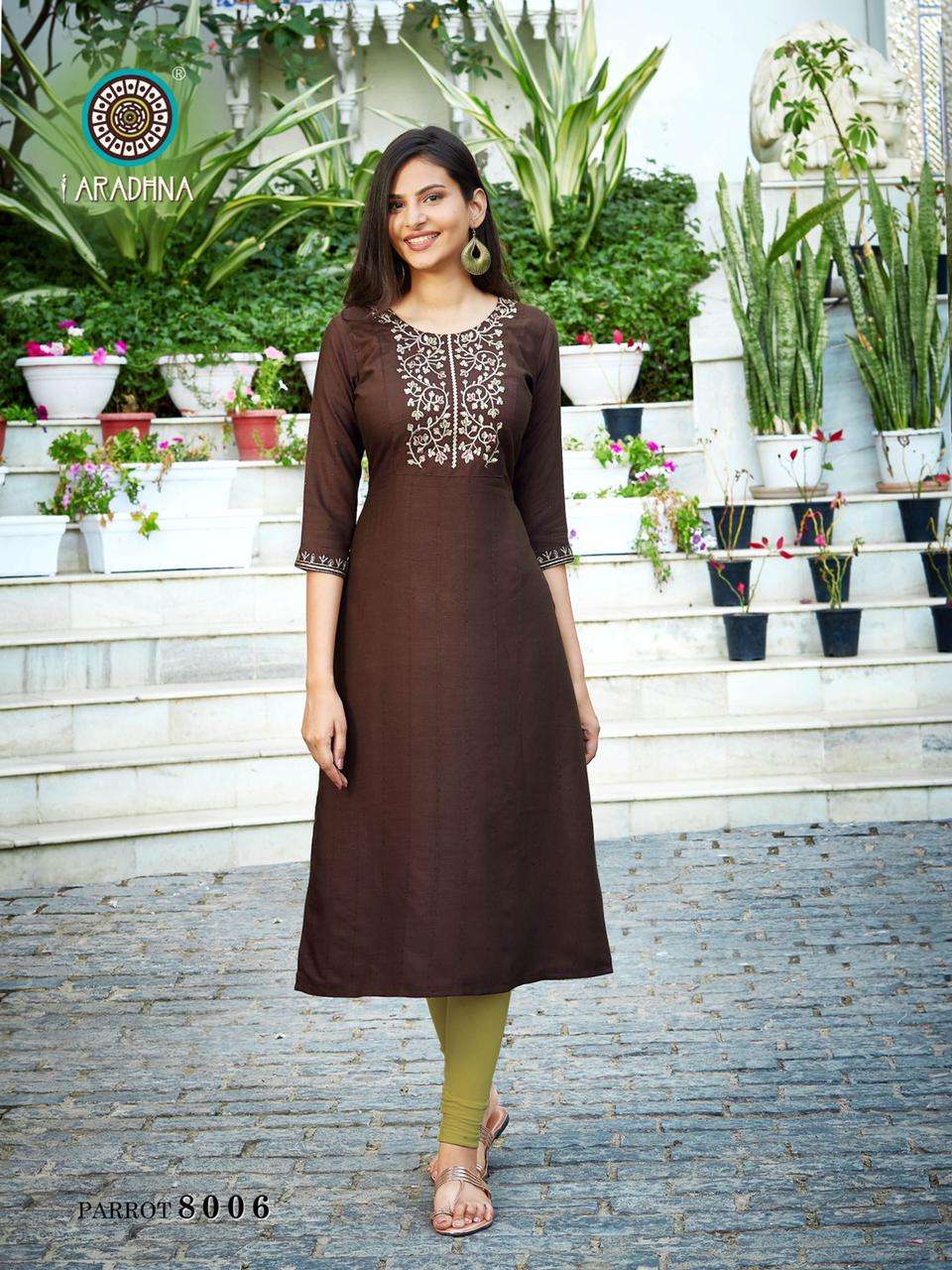 Aradhna Parrot Vol 8 Catalog Daily Wear Rayon Embroidery Kurtis