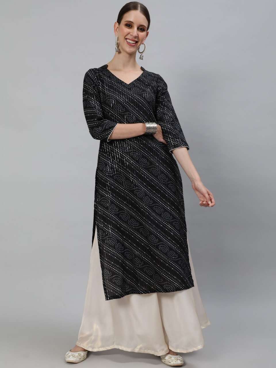 Black Cotton Bandhani Casual Wear Cotton Printed Kurti Online At Wholesale Rate