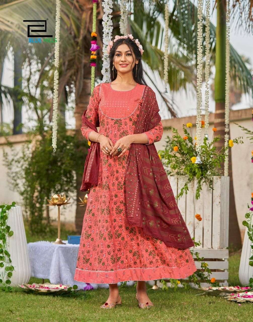 Blue Hills Ada Vol 3 Catalog Designer Wear Cotton Printed Long Anarkali Kurti With Dupatta 