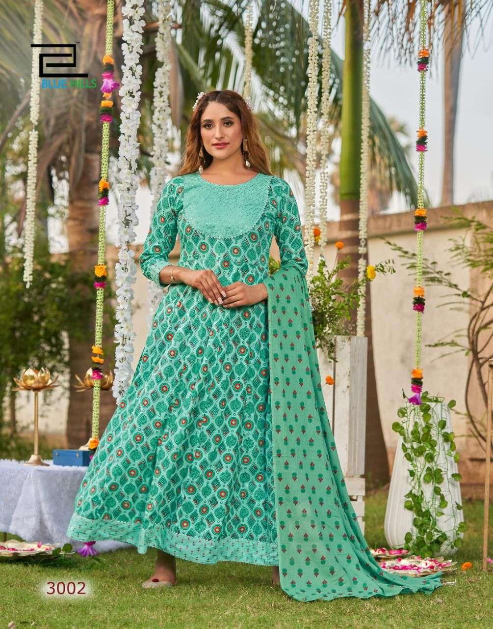 Blue Hills Ada Vol 3 Catalog Designer Wear Cotton Printed Long Anarkali Kurti With Dupatta 