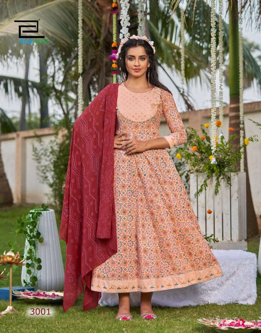 Blue Hills Ada Vol 3 Catalog Designer Wear Cotton Printed Long Anarkali Kurti With Dupatta 