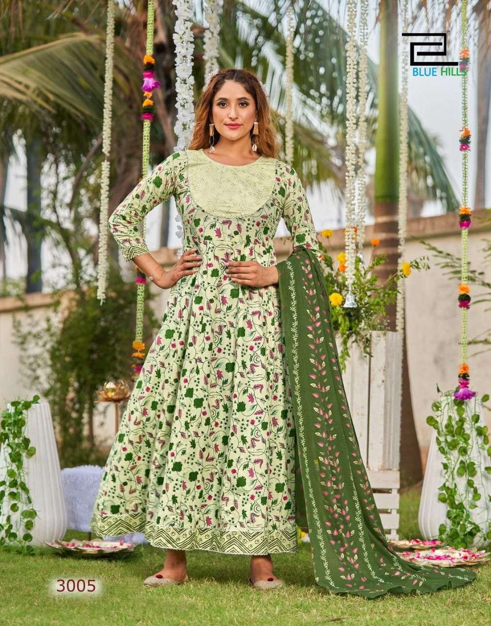 Blue Hills Ada Vol 3 Catalog Designer Wear Cotton Printed Long Anarkali Kurti With Dupatta 