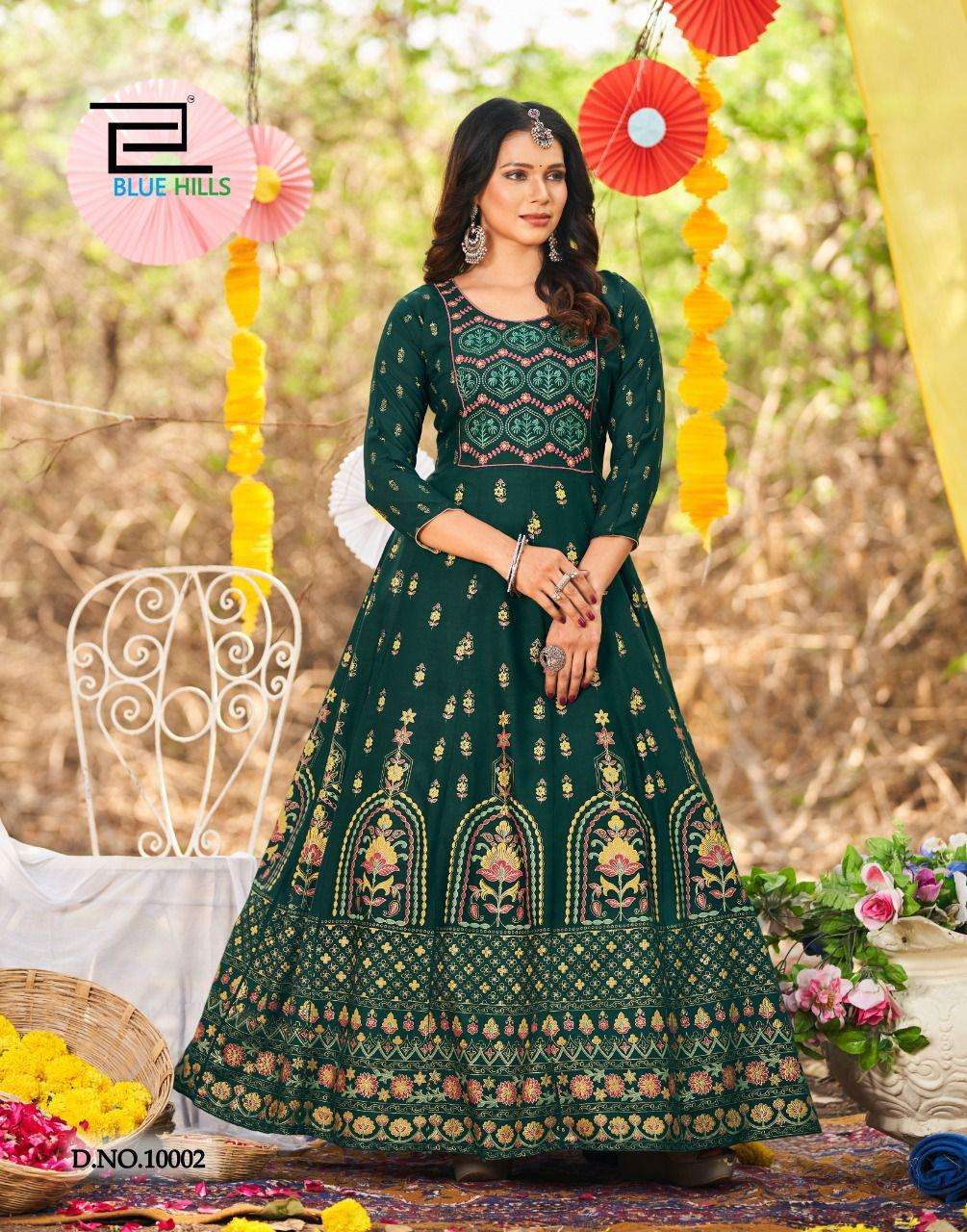 Blue Hills Glamour Vol 10 Catalog Fancy Wear Rayon Long Anarkali Gowns