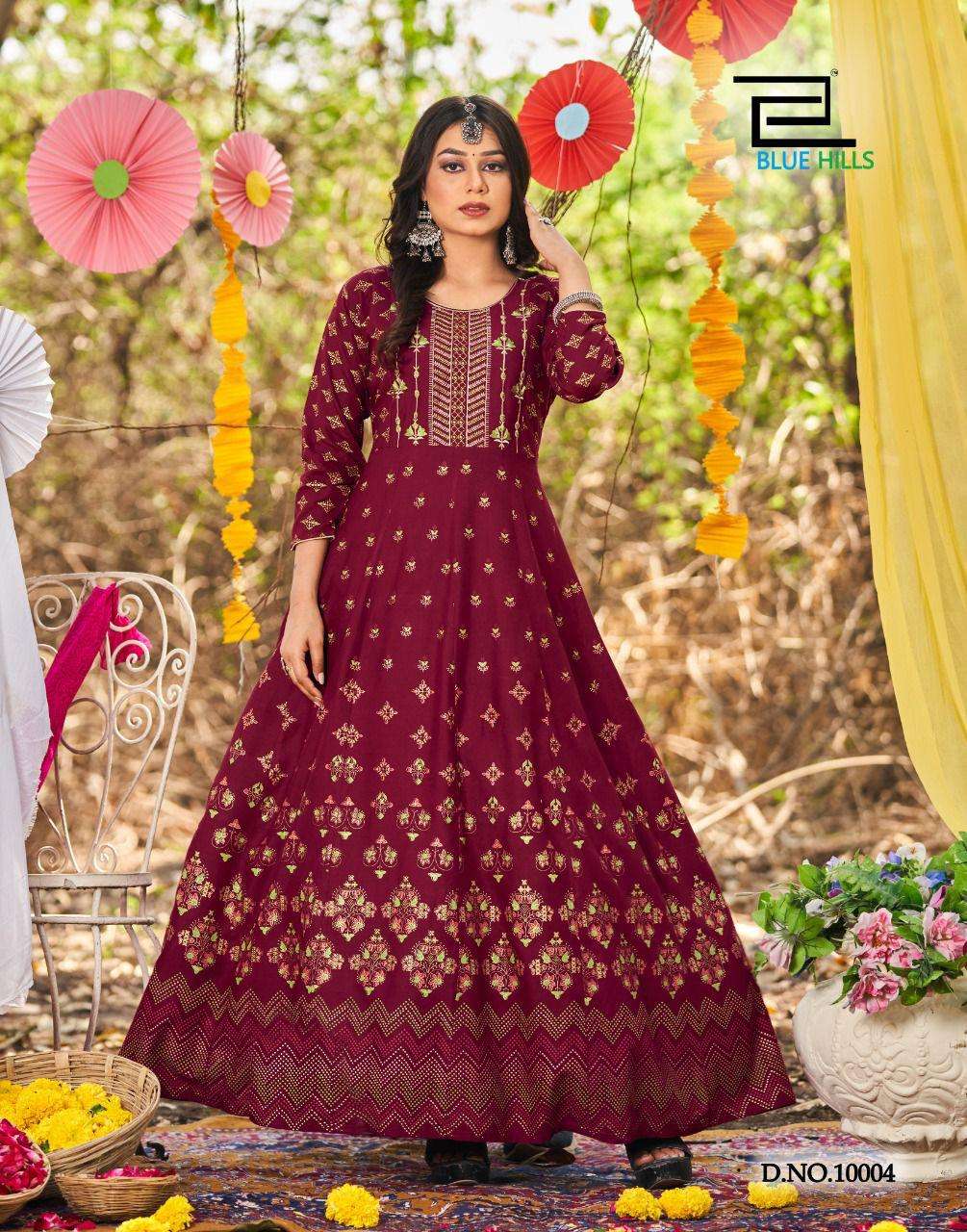 Blue Hills Glamour Vol 10 Catalog Fancy Wear Rayon Long Anarkali Gowns