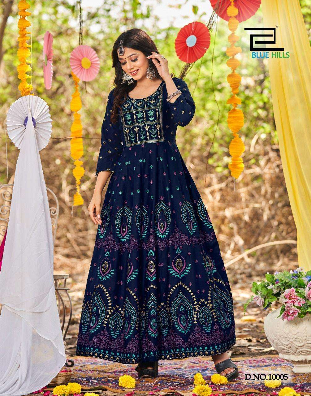 Blue Hills Glamour Vol 10 Catalog Fancy Wear Rayon Long Anarkali Gowns