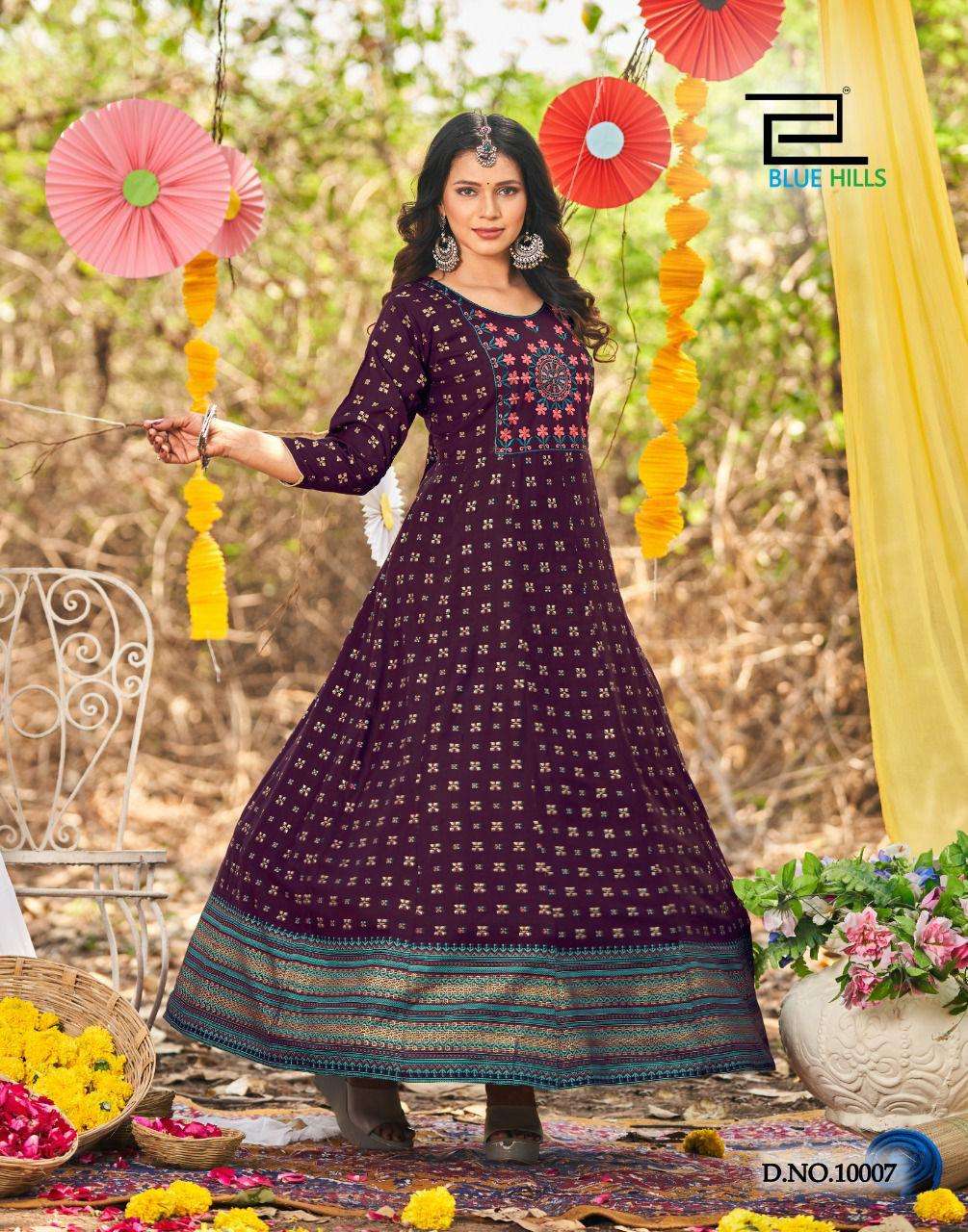 Blue Hills Glamour Vol 10 Catalog Fancy Wear Rayon Long Anarkali Gowns