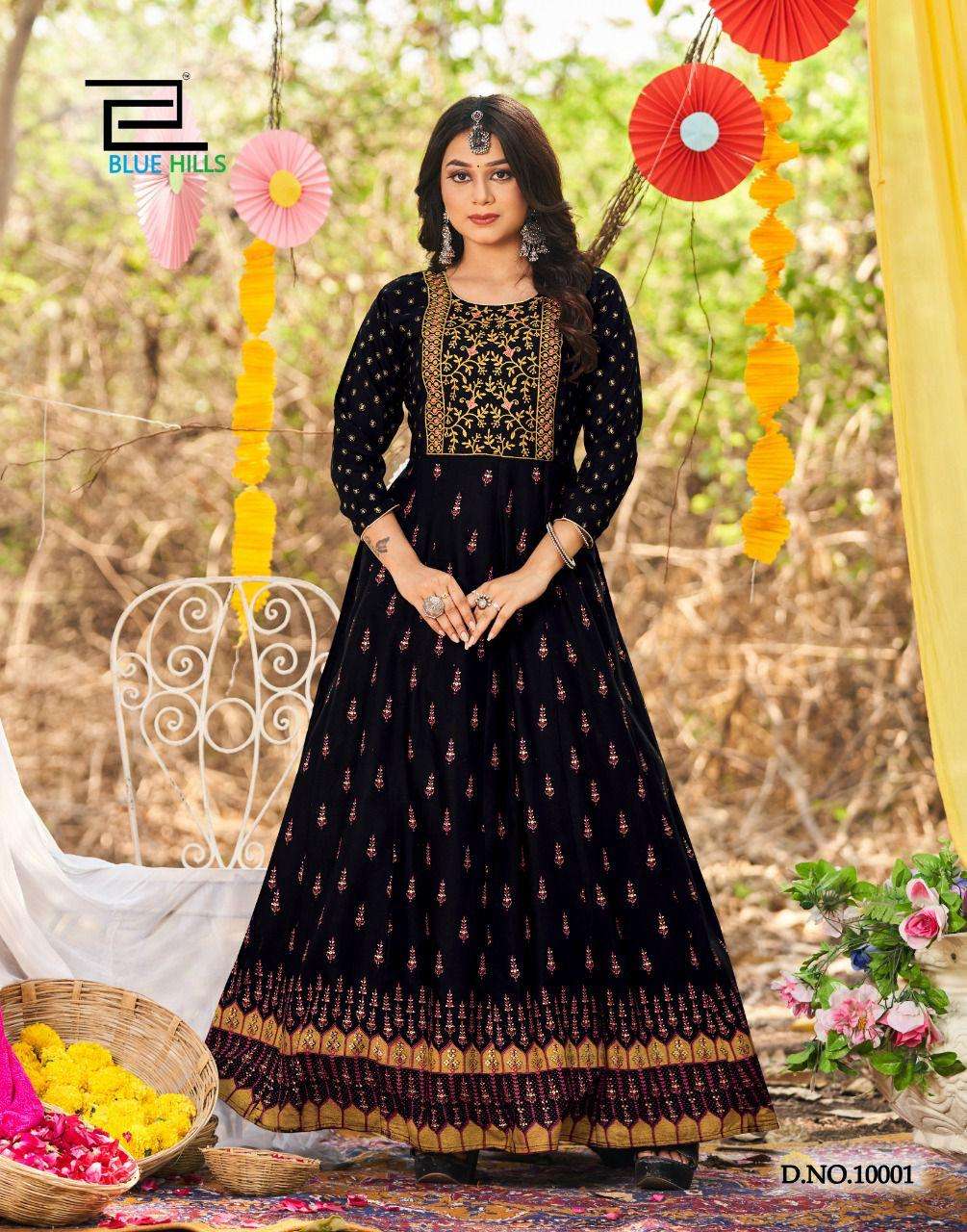 Blue Hills Glamour Vol 10 Catalog Fancy Wear Rayon Long Anarkali Gowns