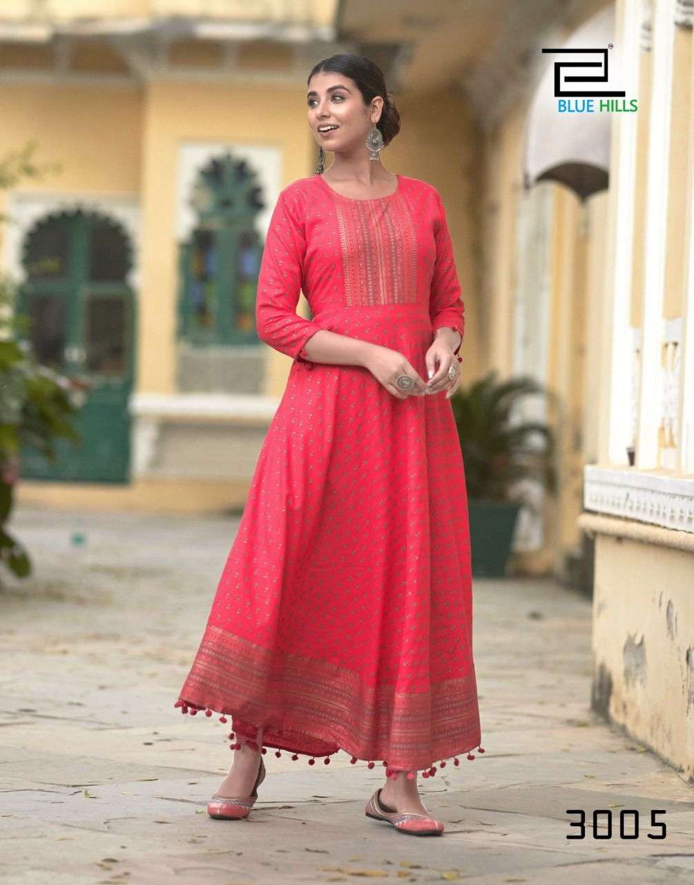 Blue Hills Pom Pom Vol 3 Catalog Party Wear Long Anarkali Kurtis Wholesale In Surat 