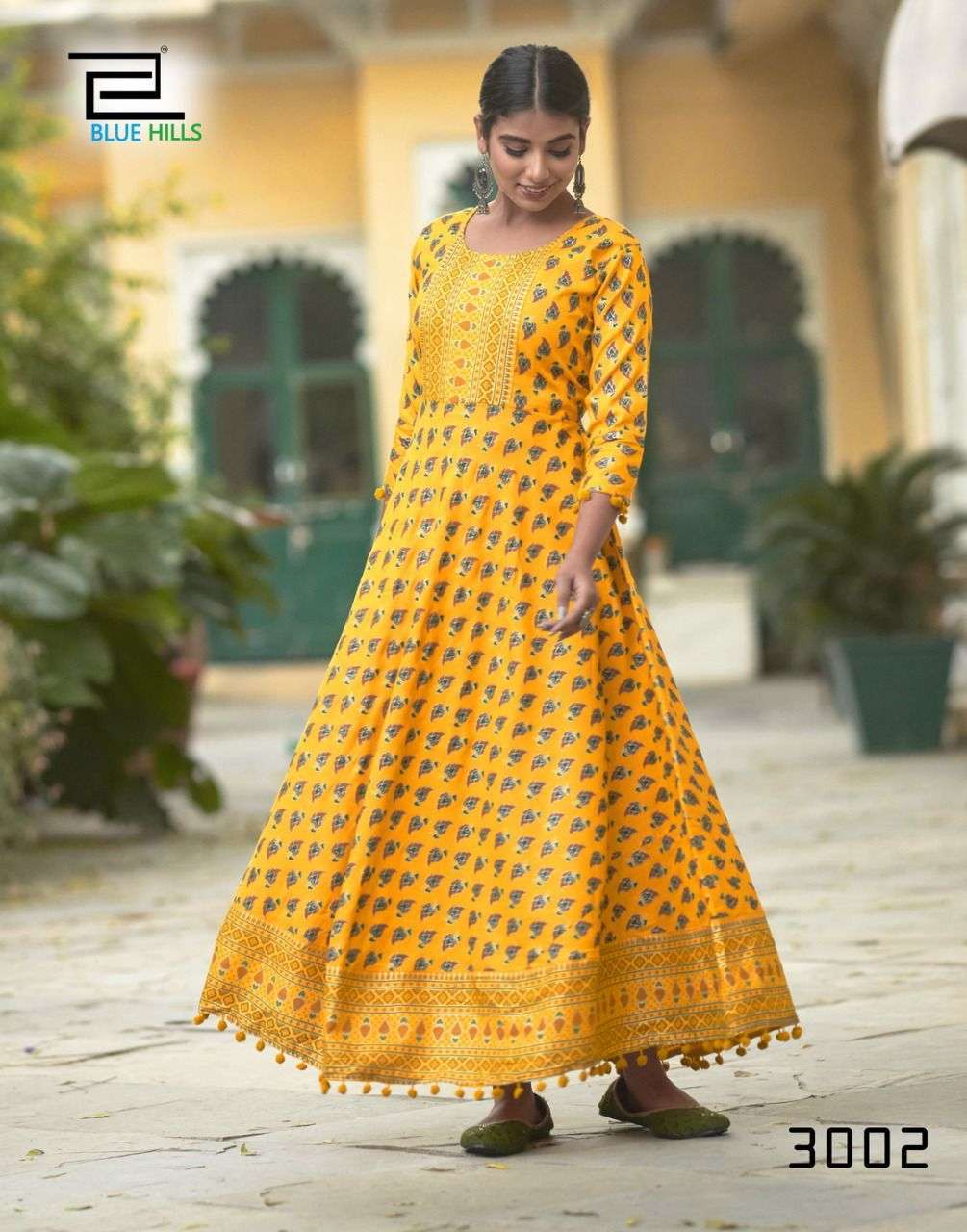 Blue Hills Pom Pom Vol 3 Catalog Party Wear Long Anarkali Kurtis Wholesale In Surat 
