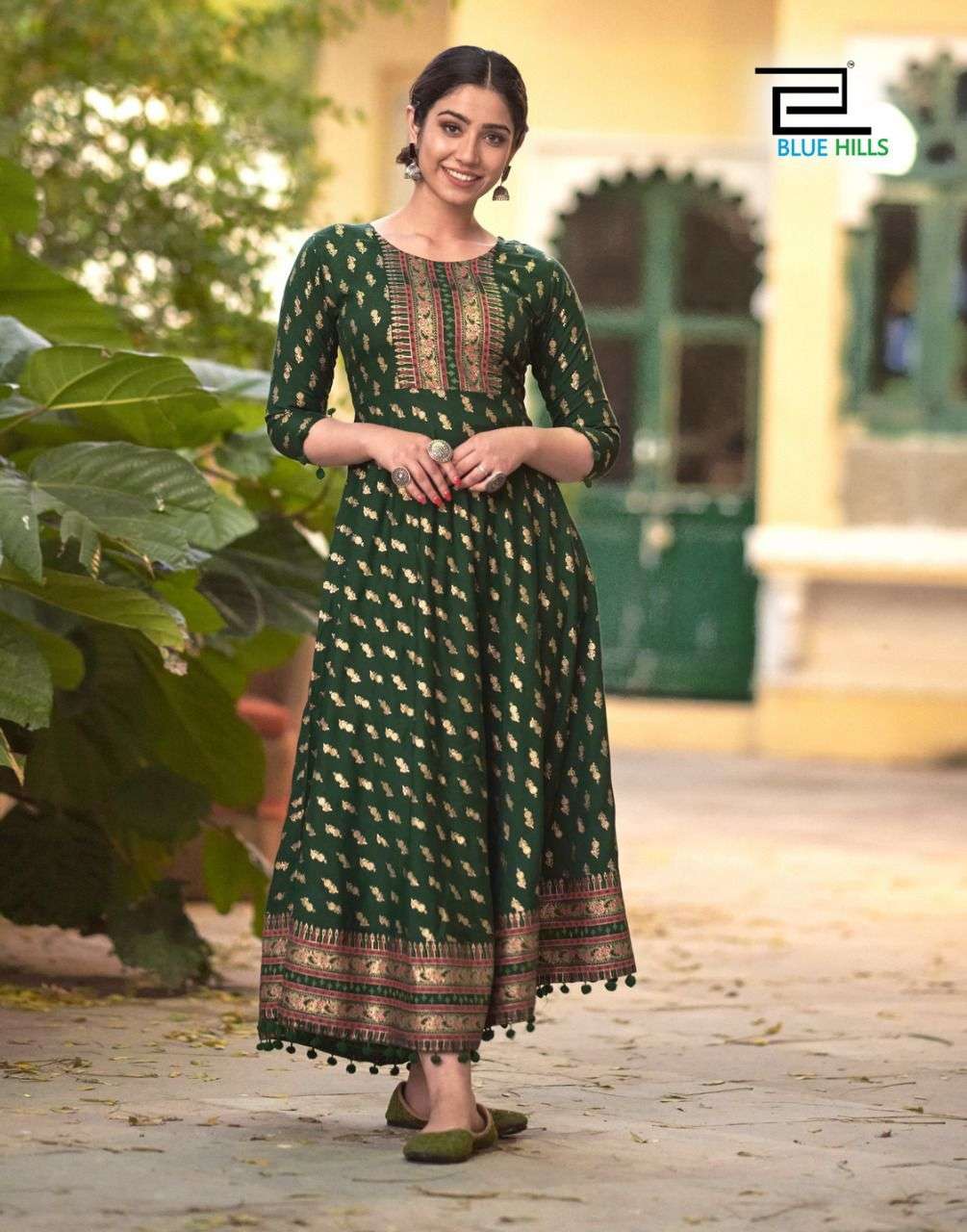 Blue Hills Pom Pom Vol 3 Catalog Party Wear Long Anarkali Kurtis Wholesale In Surat 