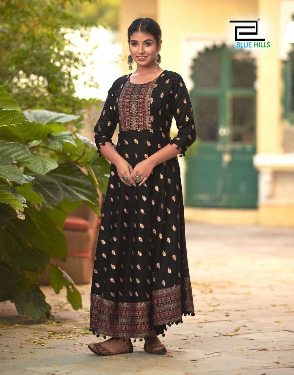 Blue Hills Pom Pom Vol 3 Catalog Party Wear Long Anarkali Kurtis Wholesale In Surat 