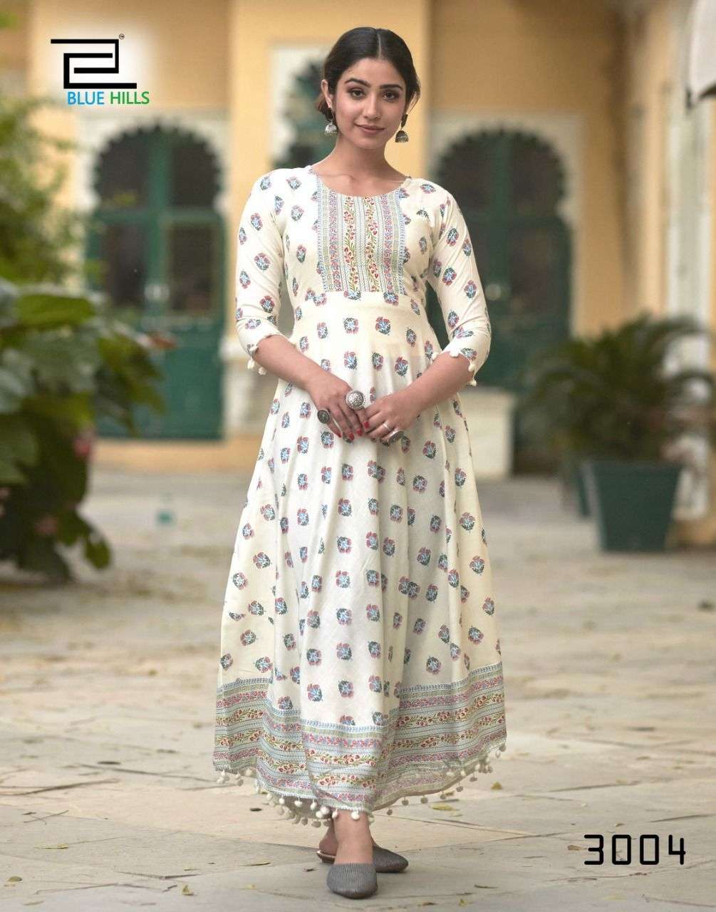 Blue Hills Pom Pom Vol 3 Catalog Party Wear Long Anarkali Kurtis Wholesale In Surat 