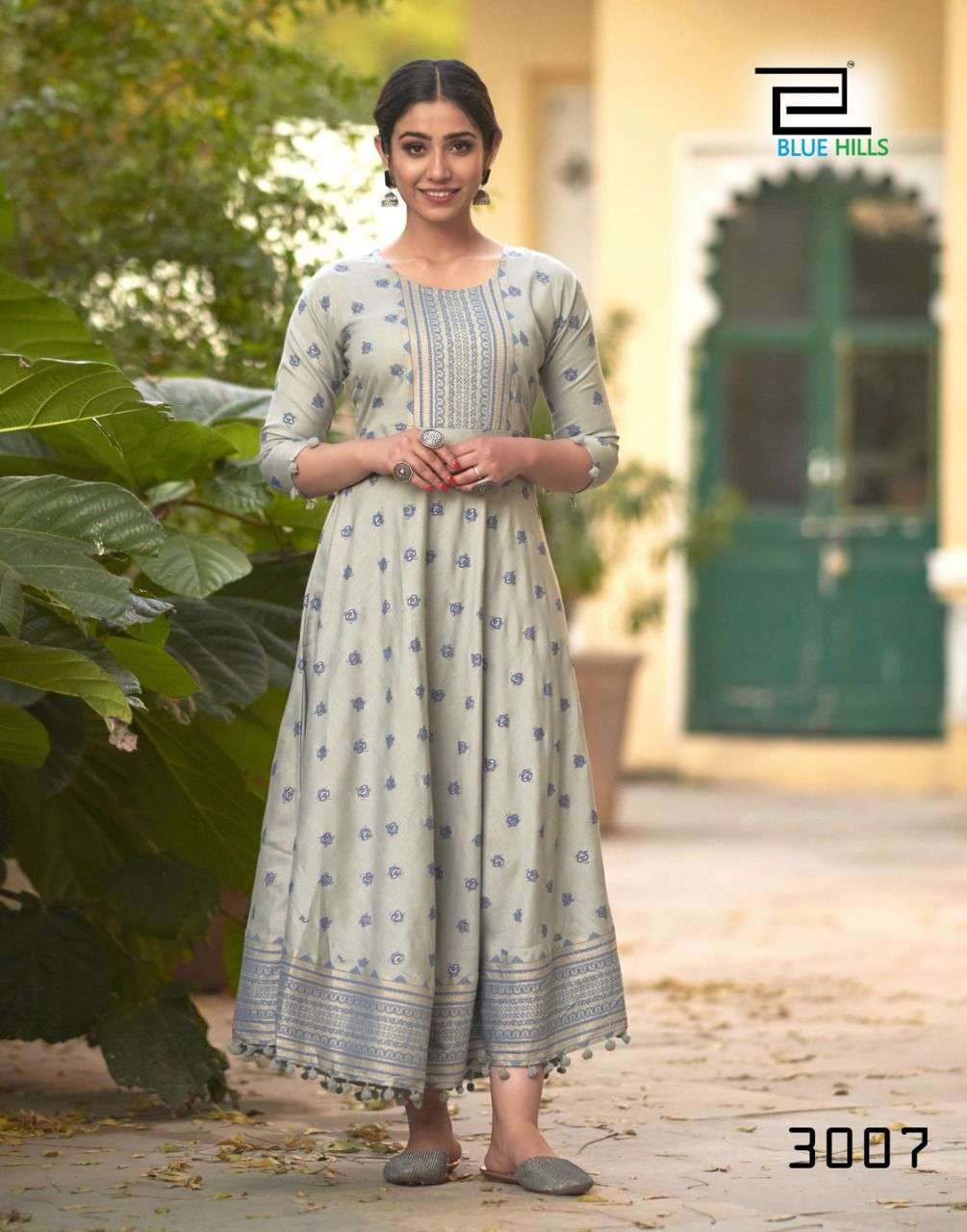 Blue Hills Pom Pom Vol 3 Catalog Party Wear Long Anarkali Kurtis Wholesale In Surat 