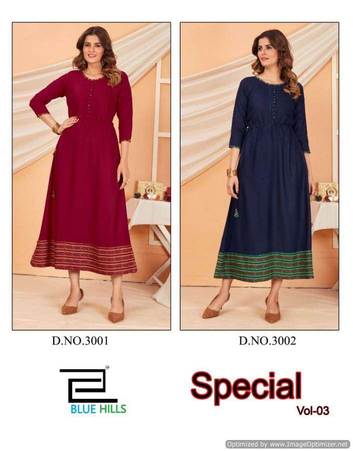 Blue Hills Special Vol 3 Catalog Casual Wear Rayon Long Kurtis 
