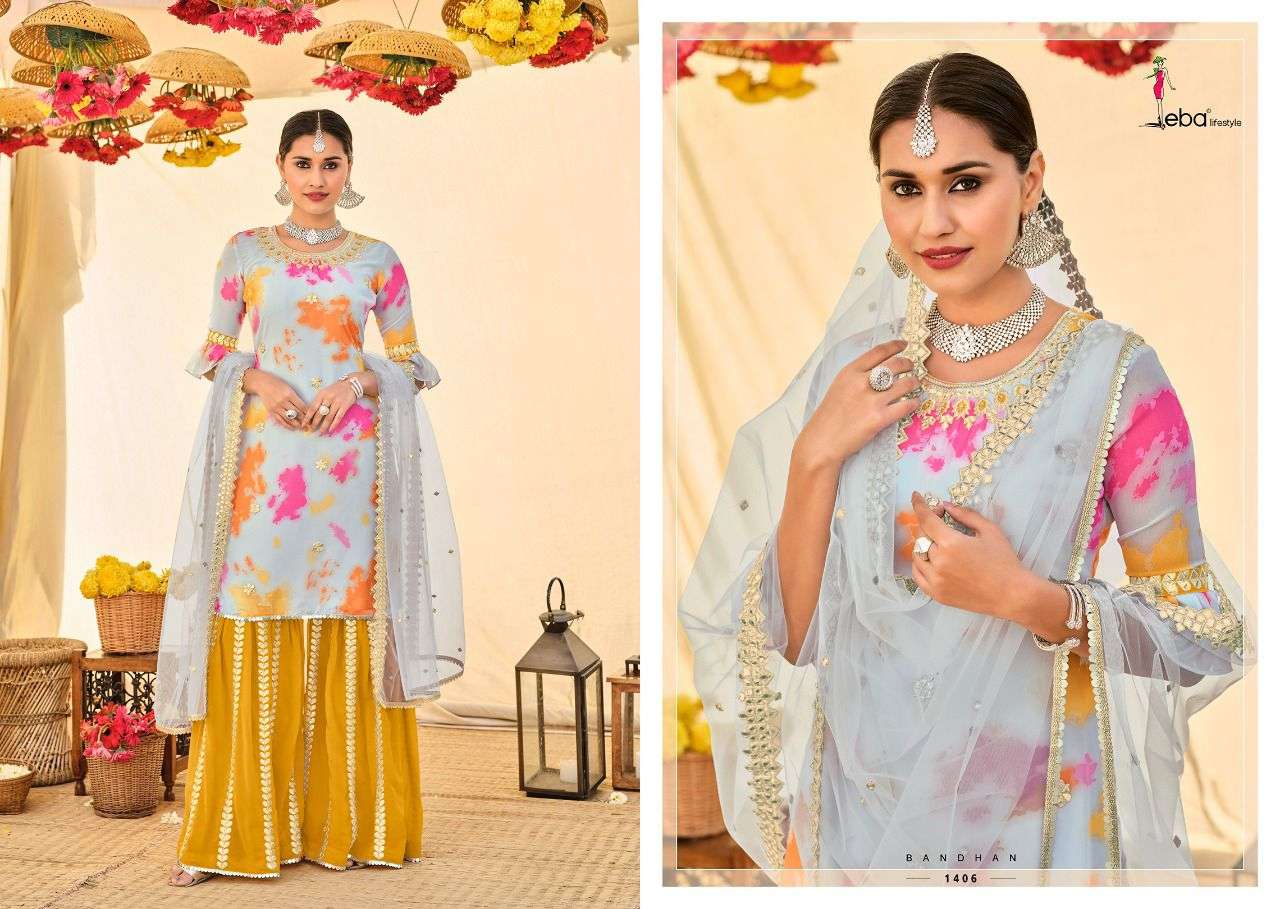 Eba Bandhan Catalog Exclusive Wear Weightless Georgette Printed Sharara Suits 