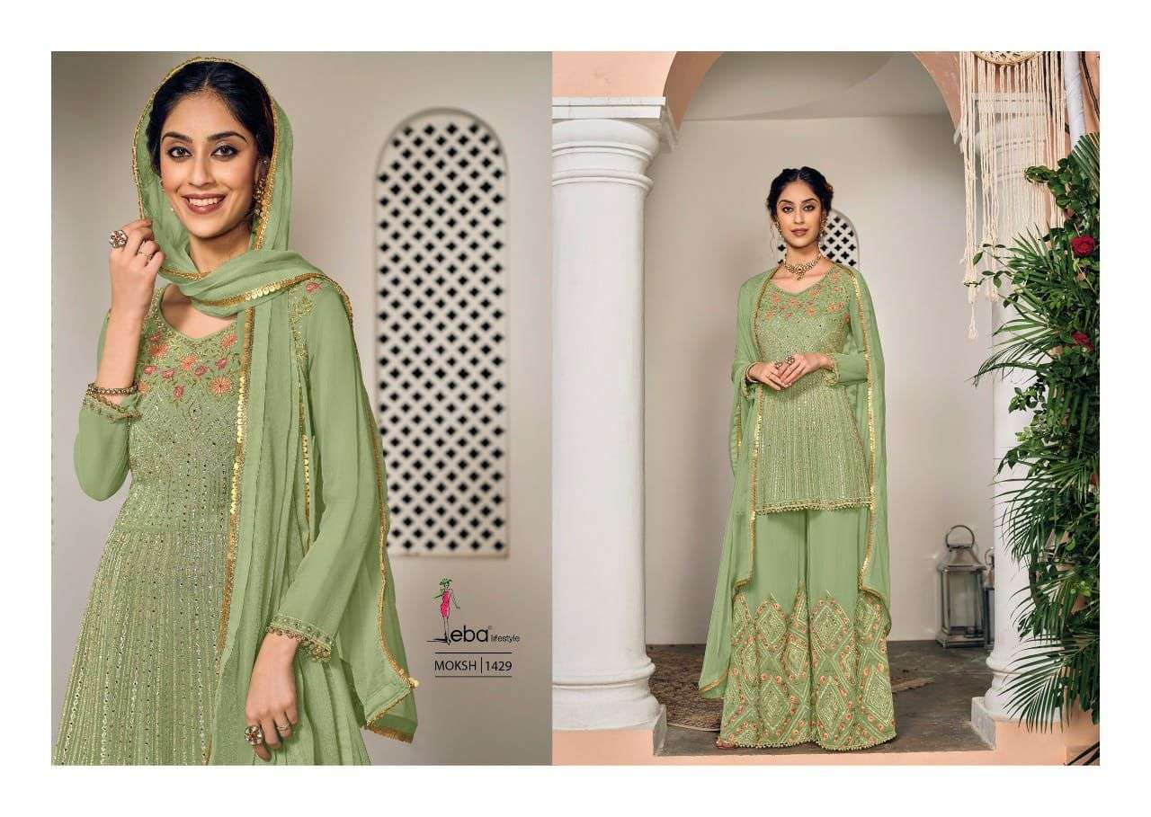 Eba Moksh Vol 1 Catalog Exclusive Wear Faux Georgette Readymade Sharara Suits 