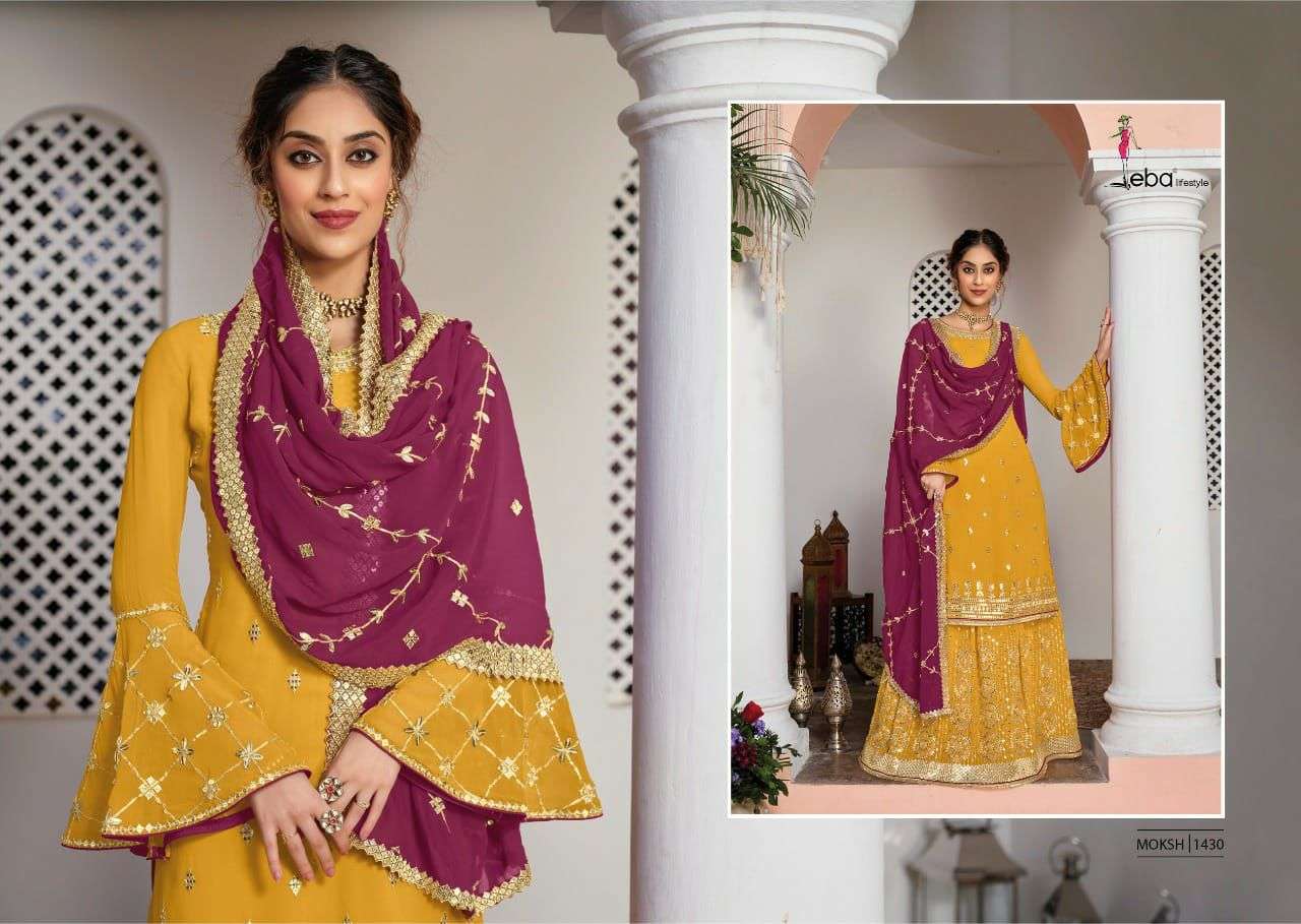 Eba Moksh Vol 1 Catalog Exclusive Wear Faux Georgette Readymade Sharara Suits 