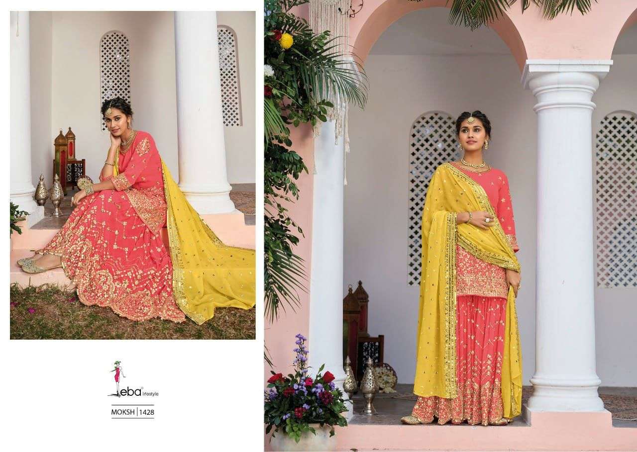 Eba Moksh Vol 1 Catalog Exclusive Wear Faux Georgette Readymade Sharara Suits 