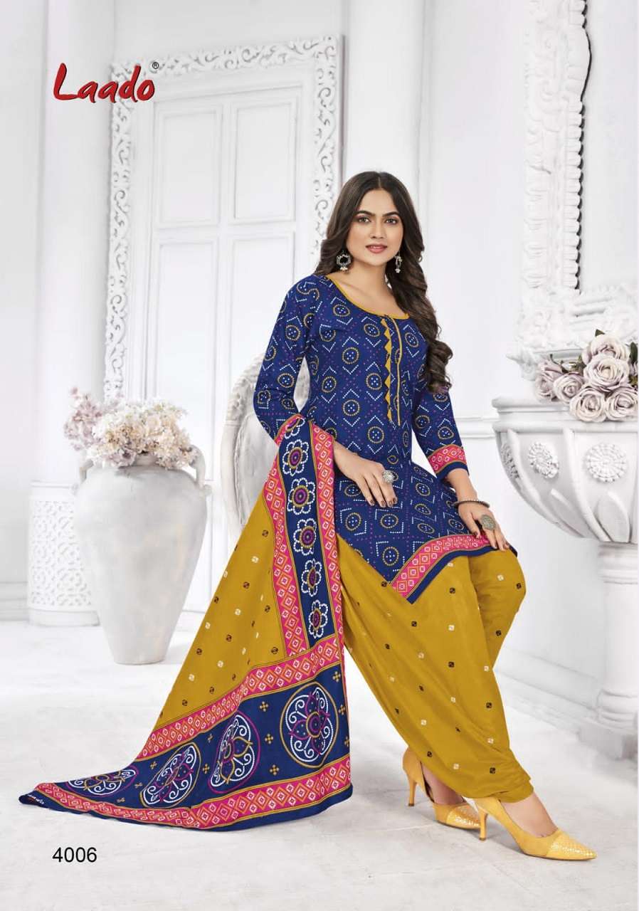 Laado Bandhani Vol 4 Catalog Regular Wear Cotton Printed Patiyala Dress Materials 