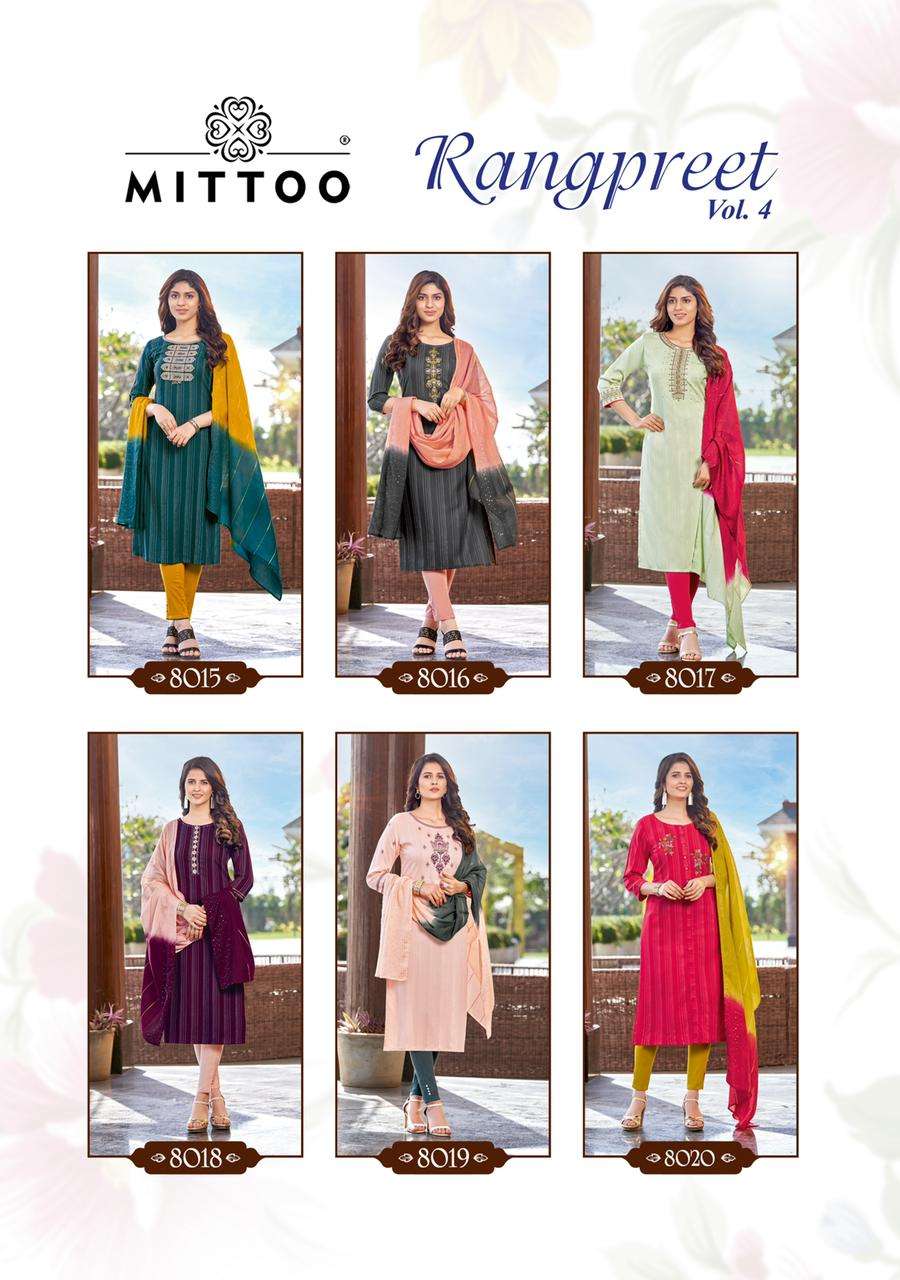Mittoo Rangpreet Vol 4 Catalog Party Wear Readymade Top Bottom With Dupatta 