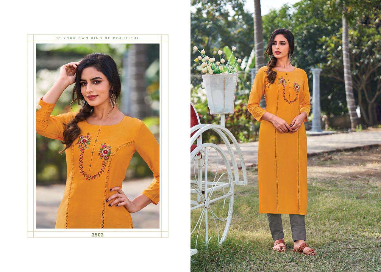 Rangoon Heer Catalog Casual Wear Muslin Embroidery Work Kurtis