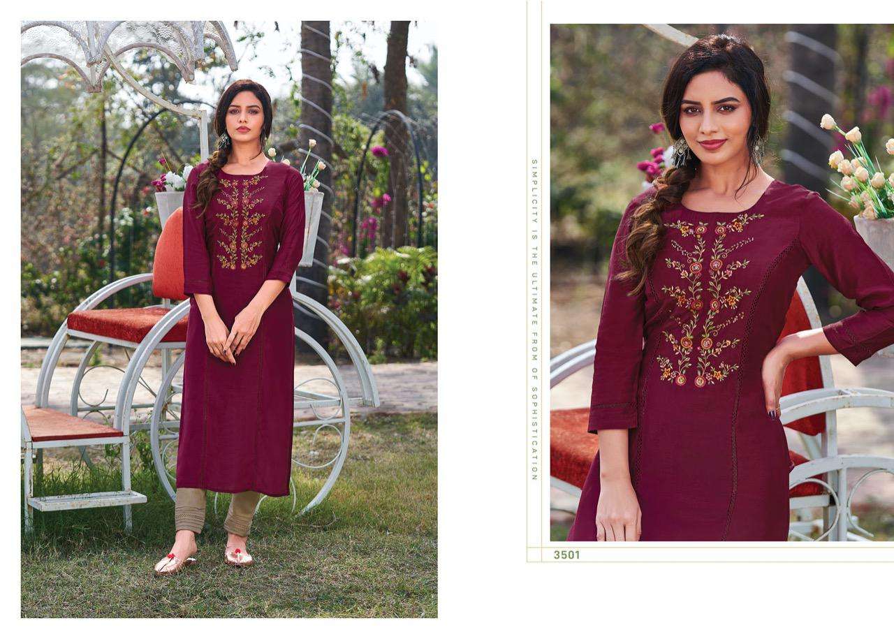 Rangoon Heer Catalog Casual Wear Muslin Embroidery Work Kurtis