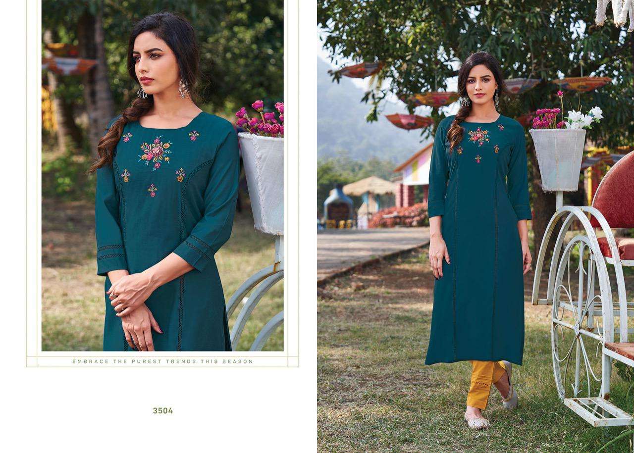 Rangoon Heer Catalog Casual Wear Muslin Embroidery Work Kurtis