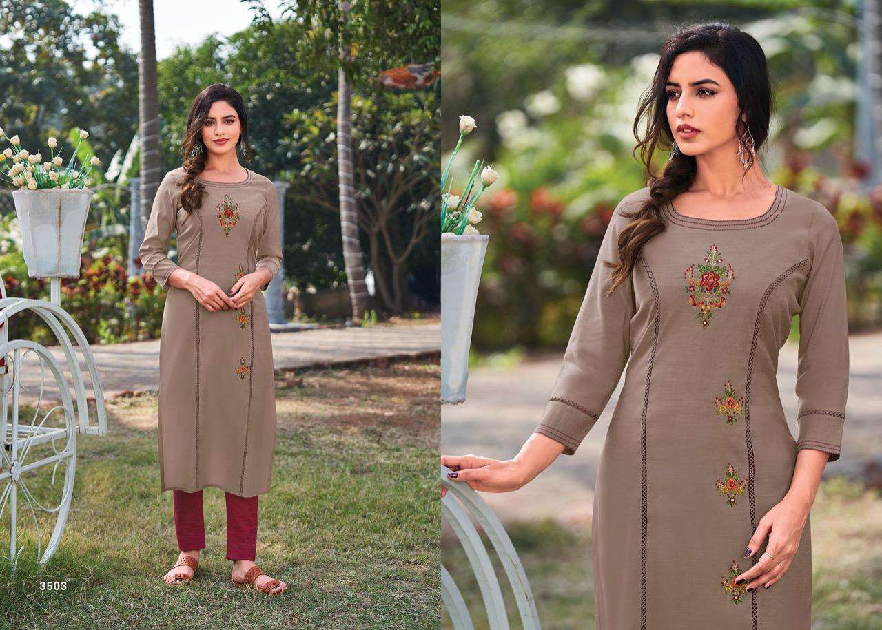 Rangoon Heer Catalog Casual Wear Muslin Embroidery Work Kurtis