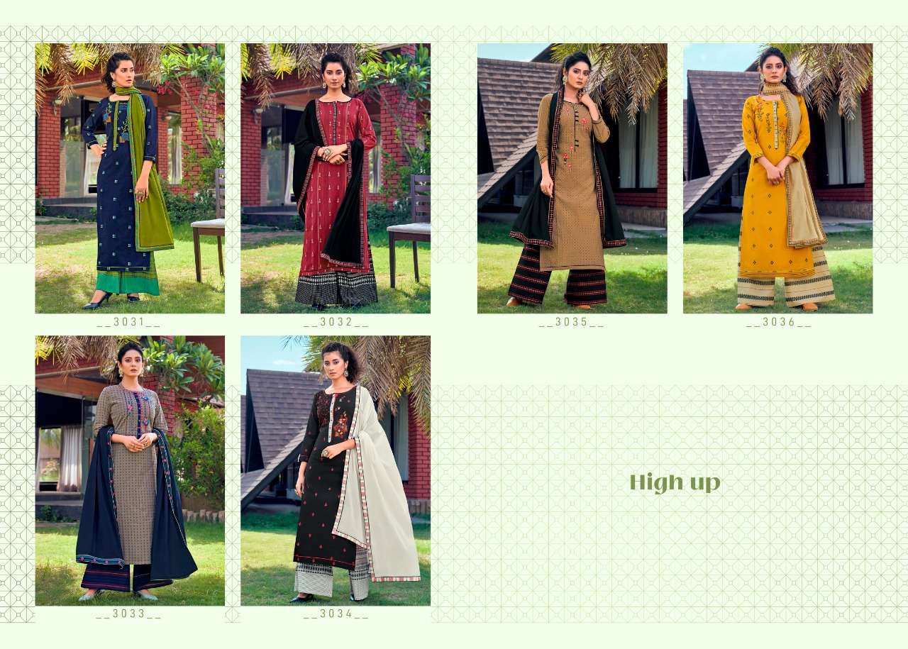 Rangoon High Up Catalog Party Wear Cotton Embroidery Readymade Top Bottom With Dupatta
