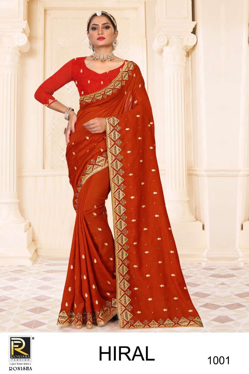Ronisha Hiral Catalog Fancy Wear Vichitra Silk Embroidery Sarees 