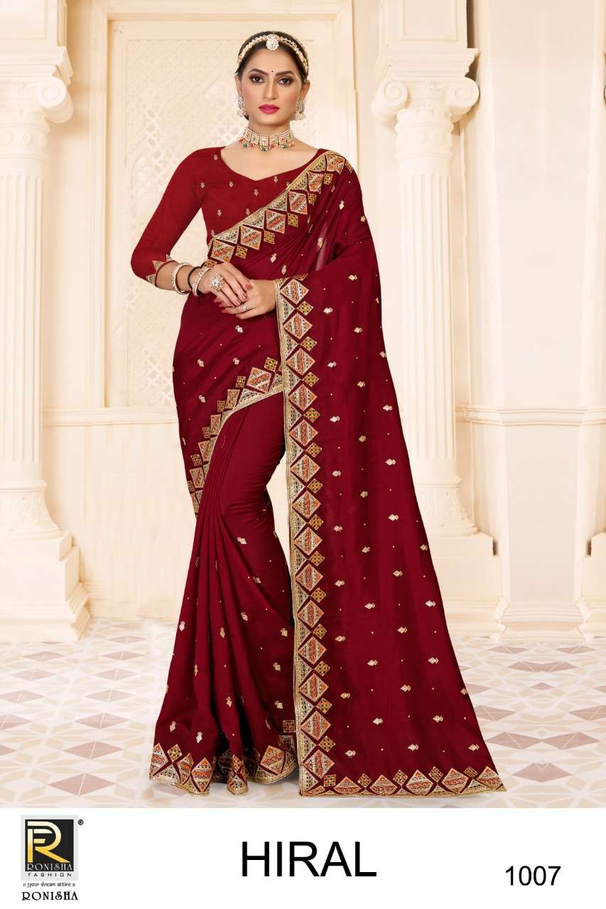 Ronisha Hiral Catalog Fancy Wear Vichitra Silk Embroidery Sarees 