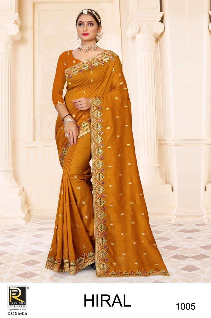 Ronisha Hiral Catalog Fancy Wear Vichitra Silk Embroidery Sarees 
