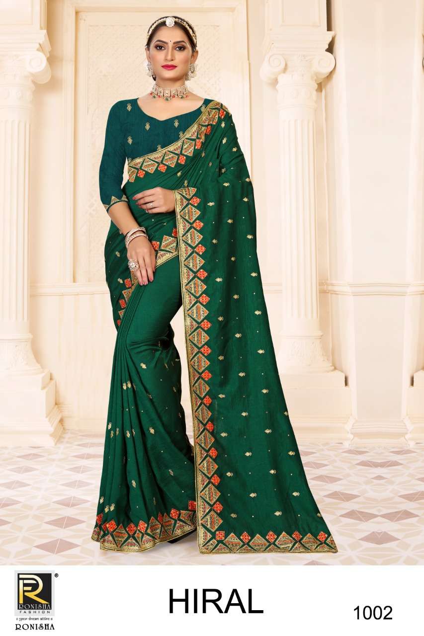 Ronisha Hiral Catalog Fancy Wear Vichitra Silk Embroidery Sarees 