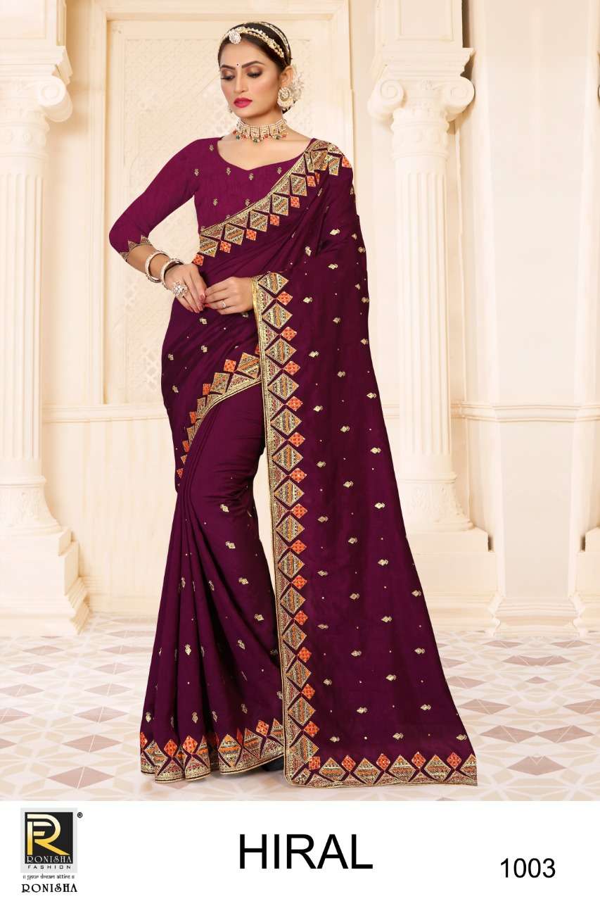 Ronisha Hiral Catalog Fancy Wear Vichitra Silk Embroidery Sarees 