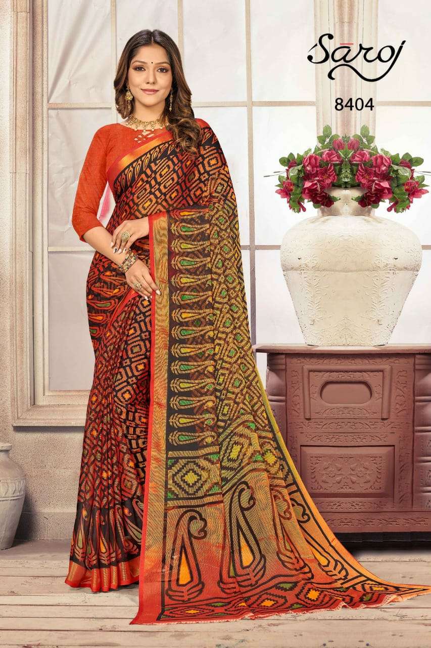Saroj Khusi Georgette Catalog Regular Wear Brasso Exclusive Printed Sarees 