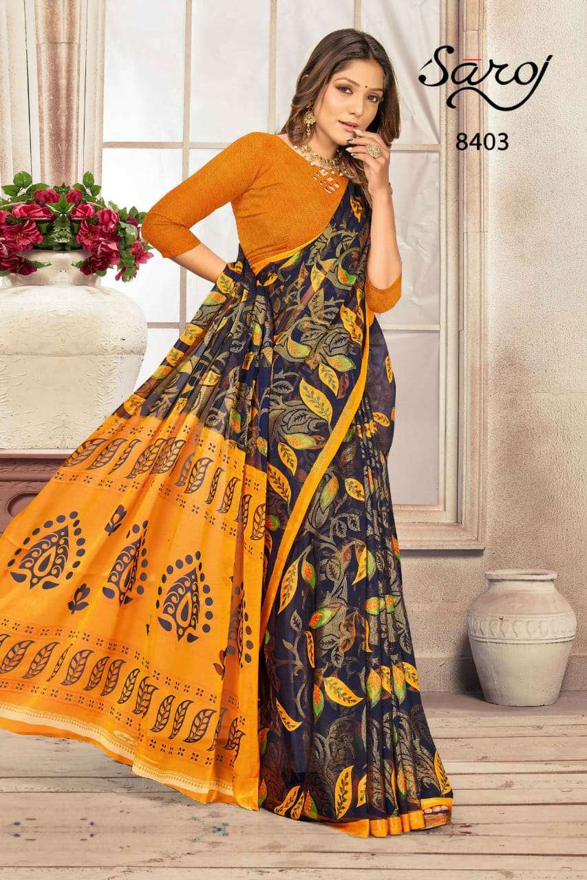 Saroj Khusi Georgette Catalog Regular Wear Brasso Exclusive Printed Sarees 