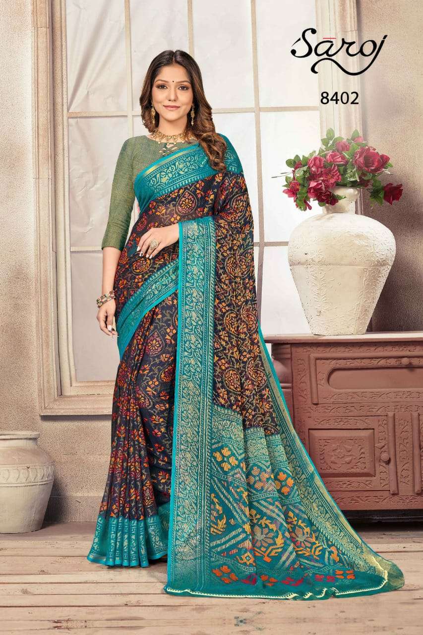 Saroj Khusi Georgette Catalog Regular Wear Brasso Exclusive Printed Sarees 