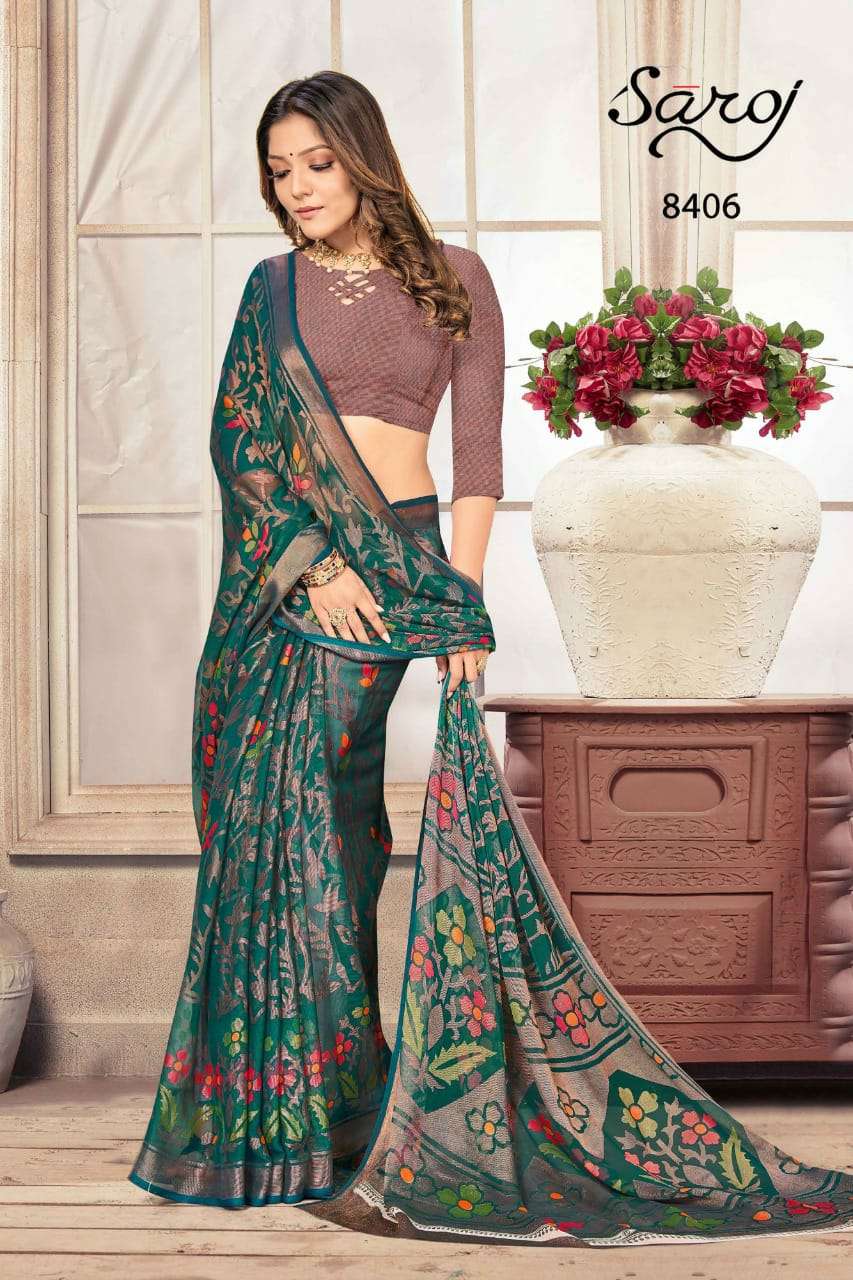 Saroj Khusi Georgette Catalog Regular Wear Brasso Exclusive Printed Sarees 