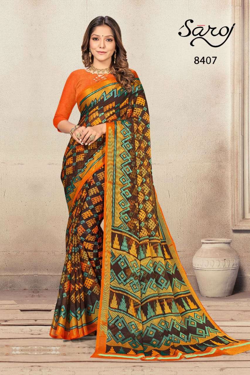 Saroj Khusi Georgette Catalog Regular Wear Brasso Exclusive Printed Sarees 