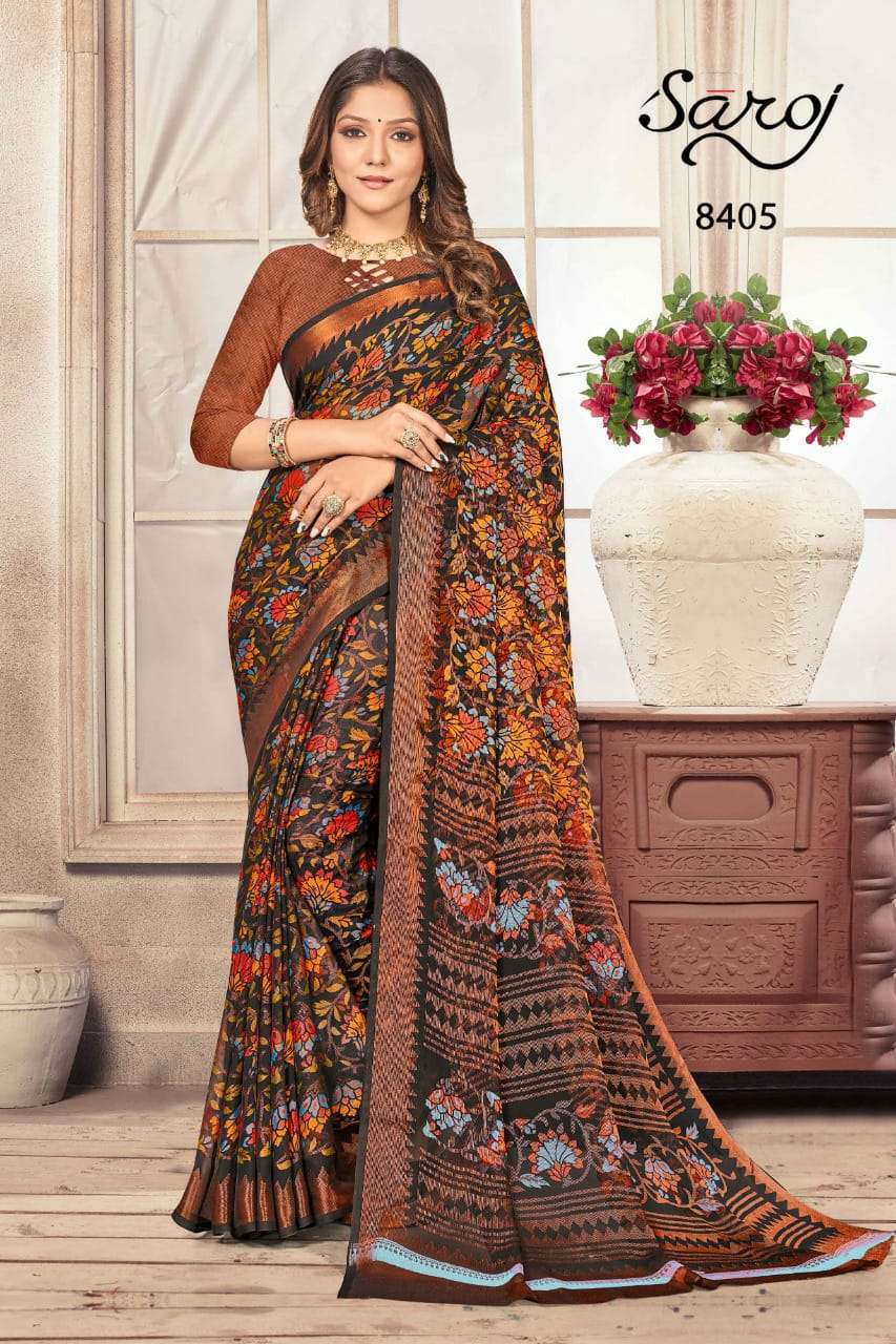 Saroj Khusi Georgette Catalog Regular Wear Brasso Exclusive Printed Sarees 