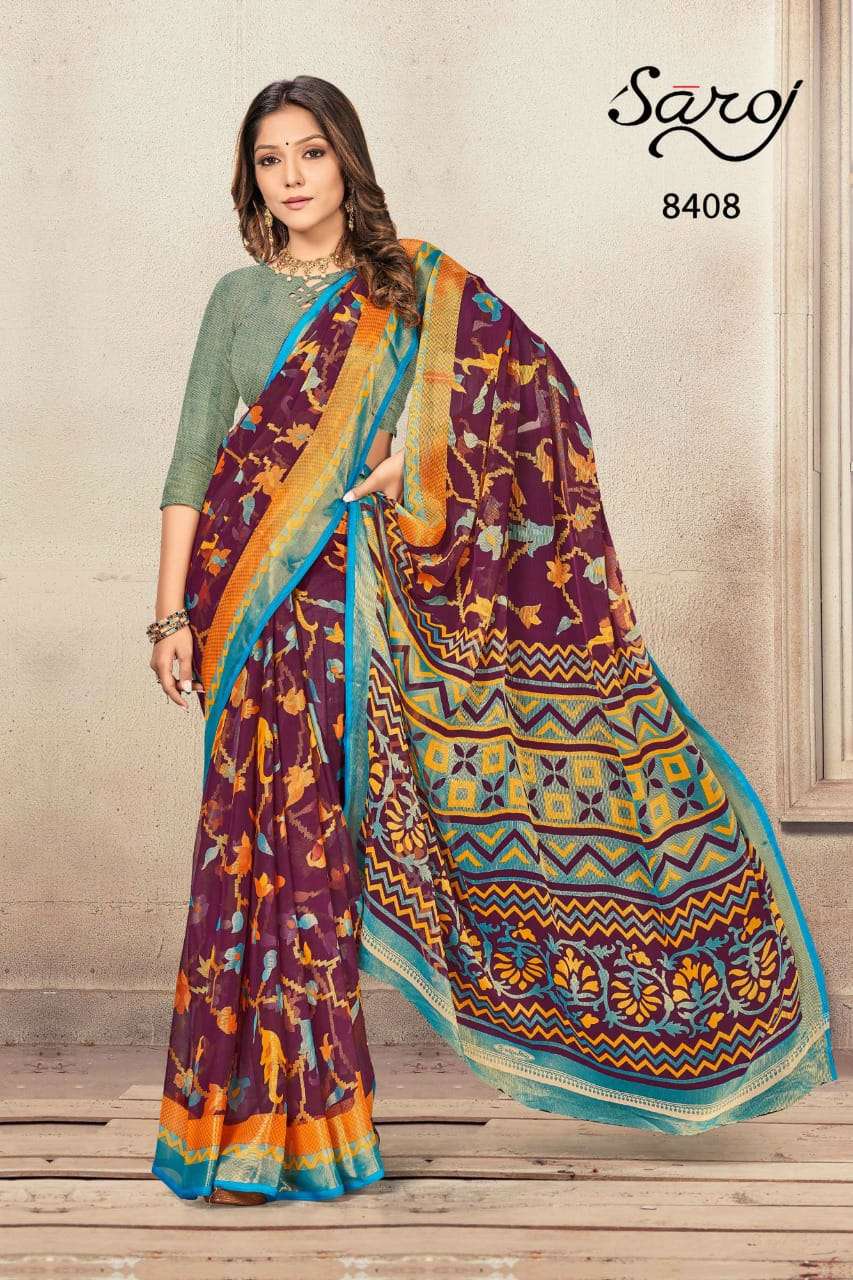 Saroj Khusi Georgette Catalog Regular Wear Brasso Exclusive Printed Sarees 