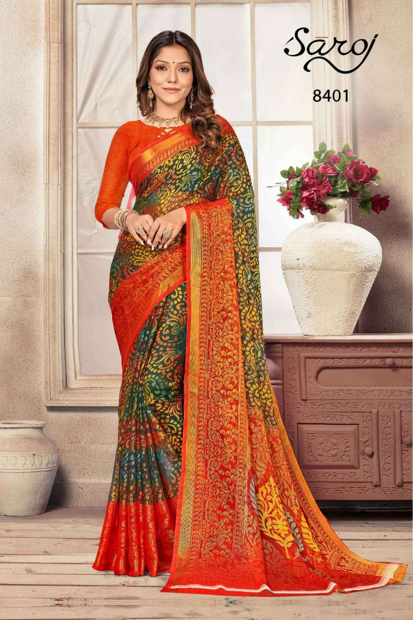 Saroj Khusi Georgette Catalog Regular Wear Brasso Exclusive Printed Sarees 