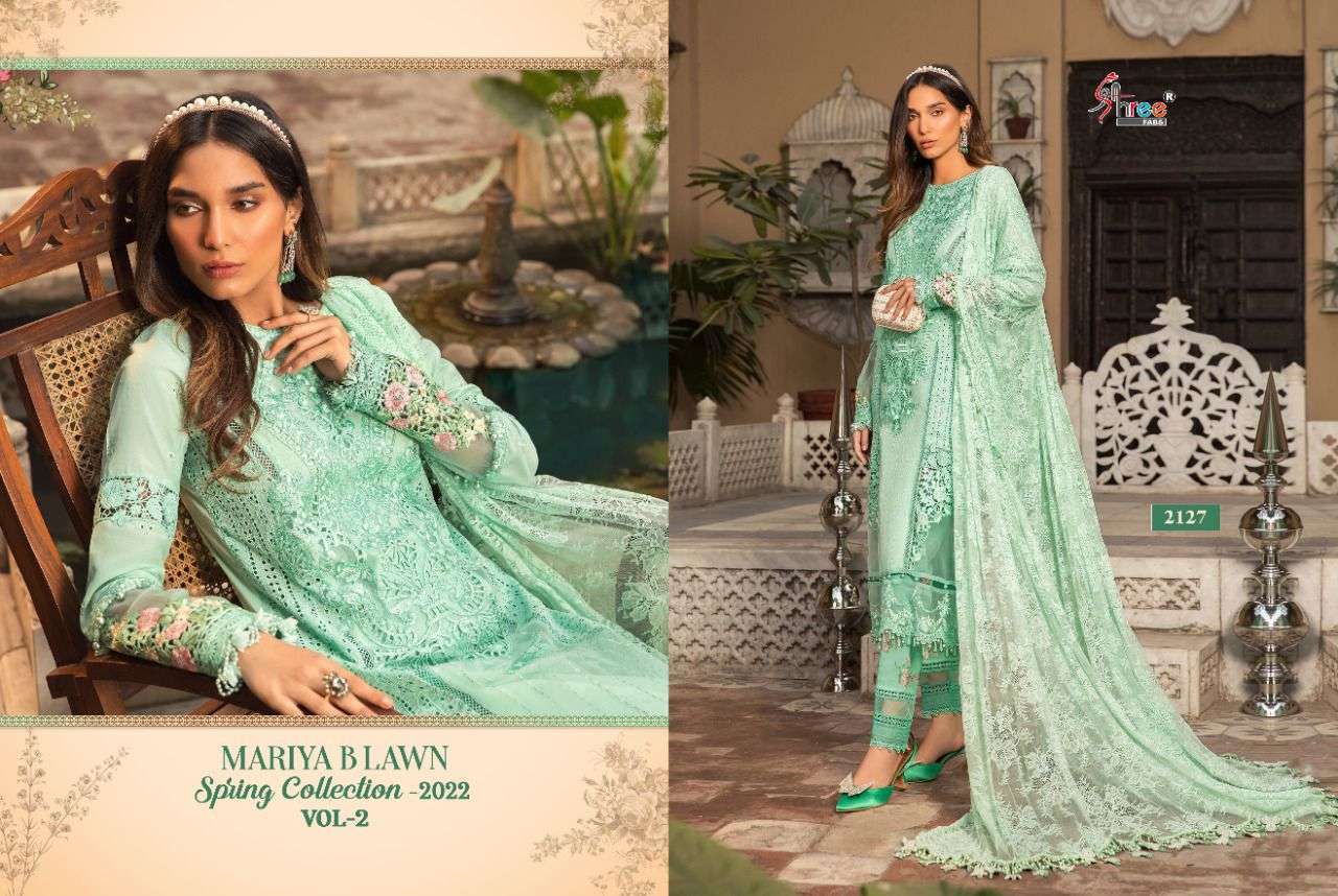 Shree Mariya B Lawn Spring 2022 Vol 2 Catalog Party Wear Cotton Embroidery Pakistani Salwar Suits 
