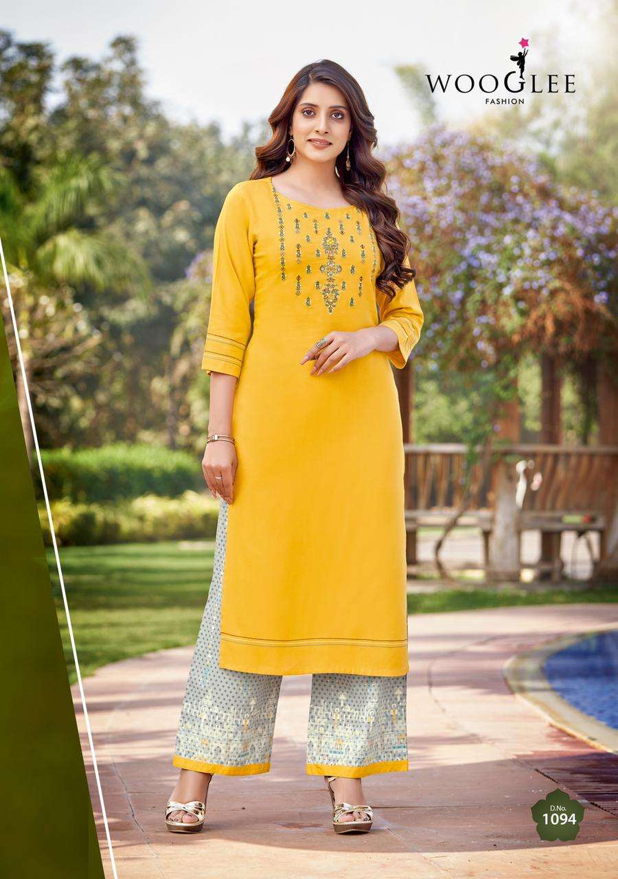 Wooglee Celebration Vol 15 Catalog Designer Wear Kurti With Palazzo 