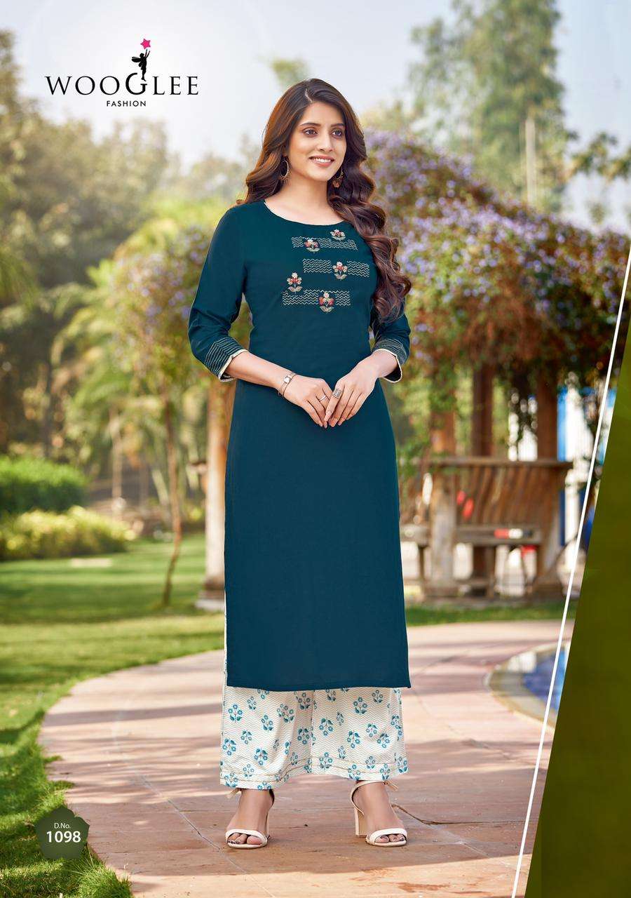 Wooglee Celebration Vol 15 Catalog Designer Wear Kurti With Palazzo 