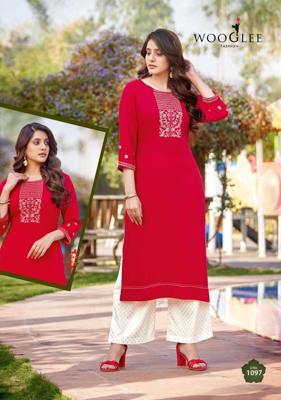 Wooglee Celebration Vol 15 Catalog Designer Wear Kurti With Palazzo 