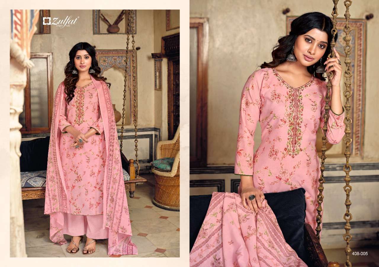 Zulfat Roza Catalog Casual Wear Pure Cotton Ladies Dress Materials
