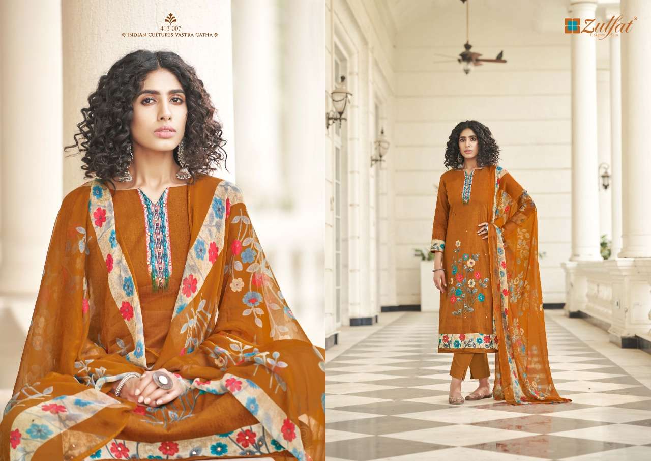 Zulfat Summer Bonanza Catalog Daily Wear Pure Cotton Mirror Handwork Unstitched Dress Materials 