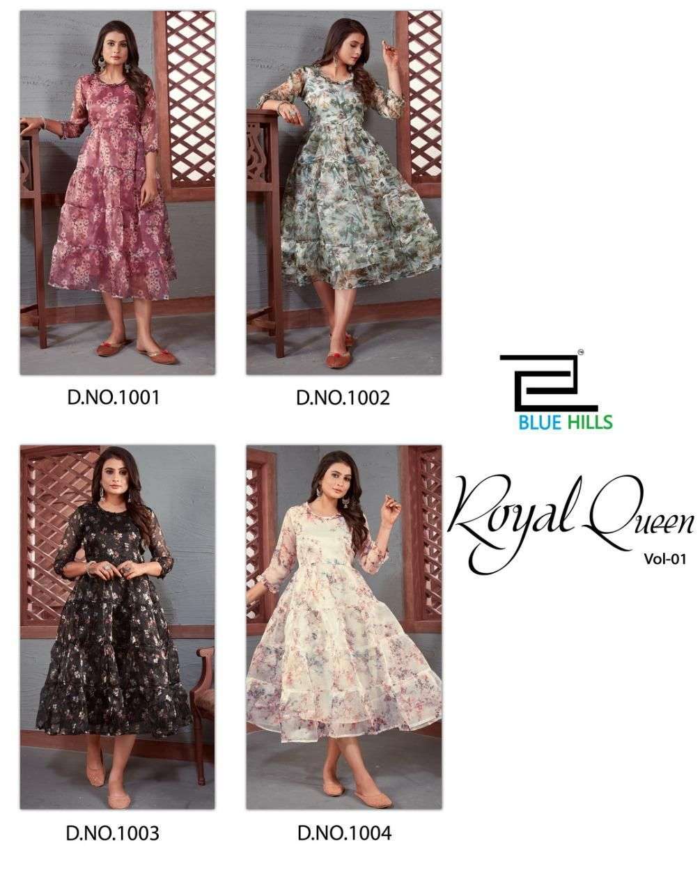 Blue Hills Royal Queen Vol 1 Catalog Fancy Wear Organza Printed Anarkali Kurtis 